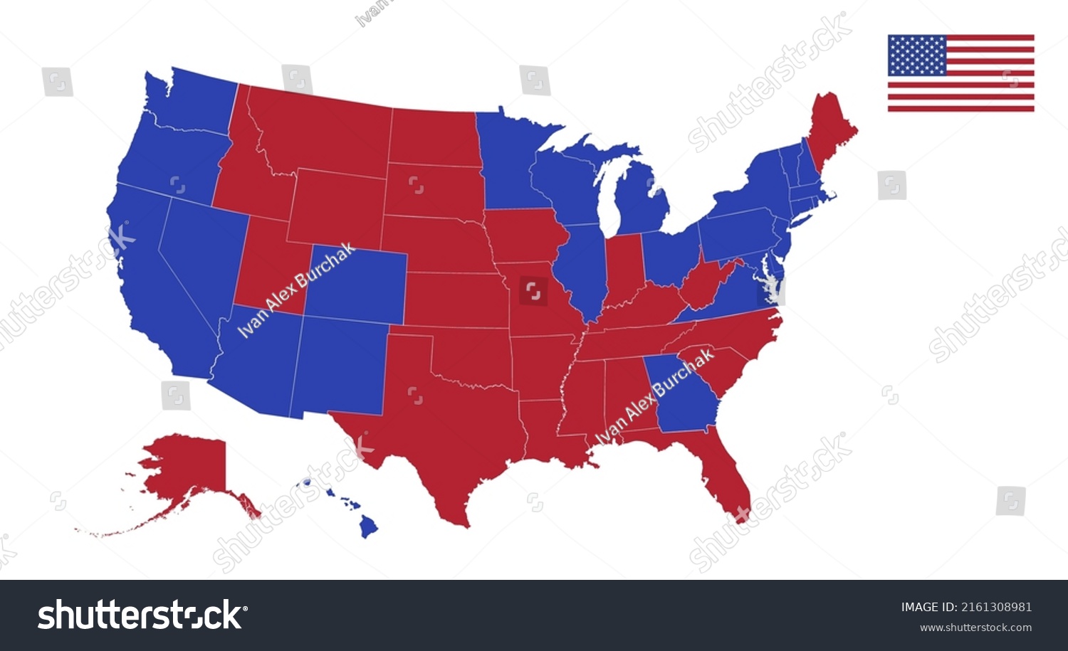 Map Blue Red States Each State Stock Vector (Royalty Free) 2161308981