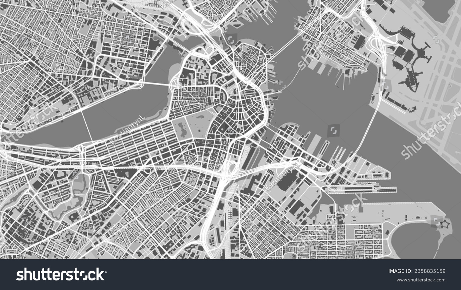 SVG of Map of Boston city, United States. Urban black and white poster. Road map image with metropolitan city area view. svg