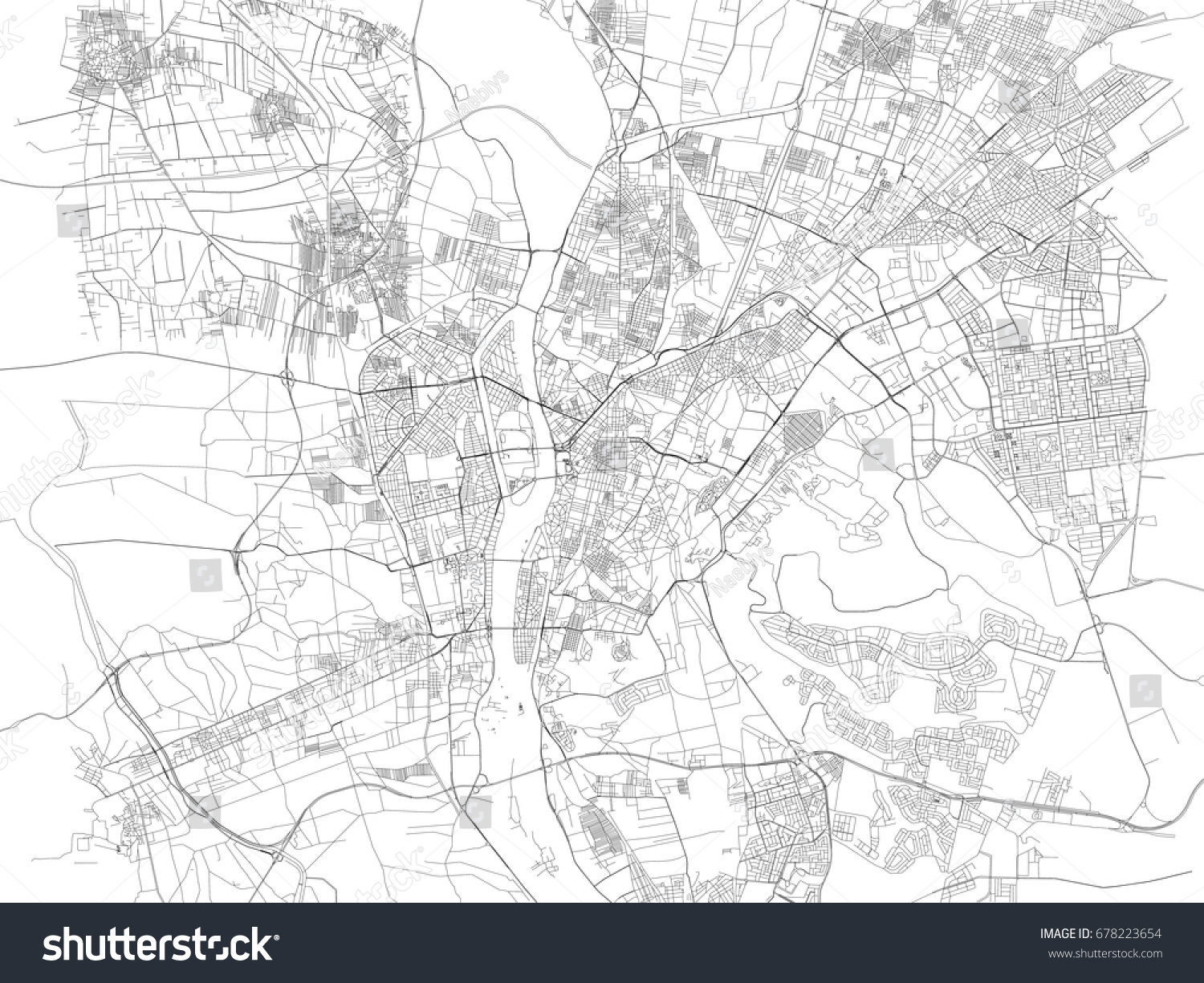 Stock Vector Map Of Cairo City Streets Egypt Satellite View 678223654 