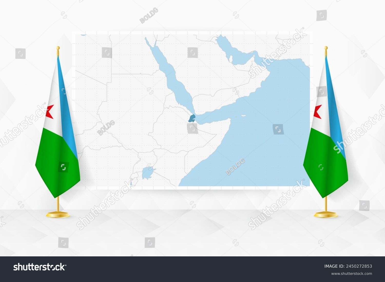 SVG of Map of Djibouti and flags of Djibouti on flag stand. Vector illustration for diplomacy meeting. svg