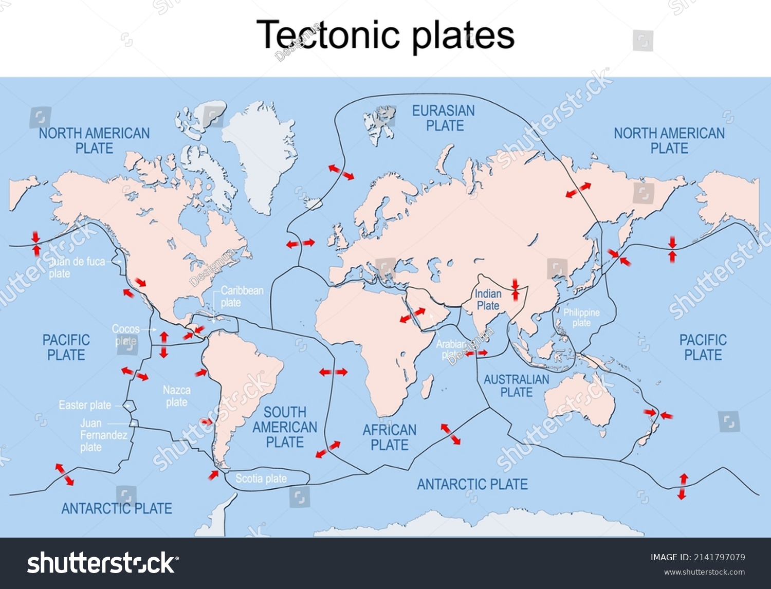 Map Earths Principal Tectonic Plates Earths Stock Vector (Royalty Free ...