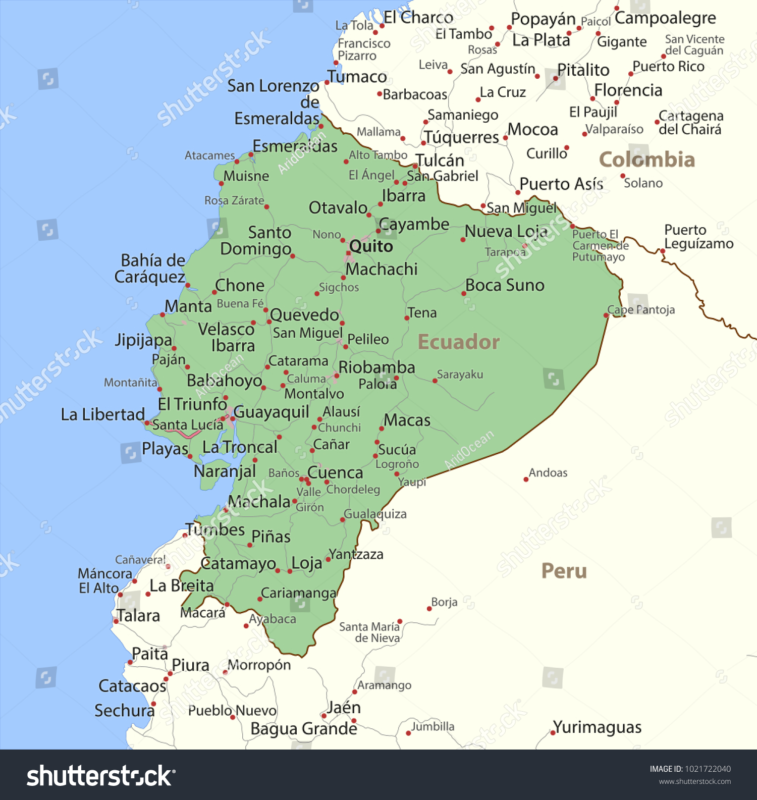 Map Of Ecuador And Surrounding Countries Map Ecuador Shows Country Borders Urban Stock Vector (Royalty Free)  1021722040 | Shutterstock