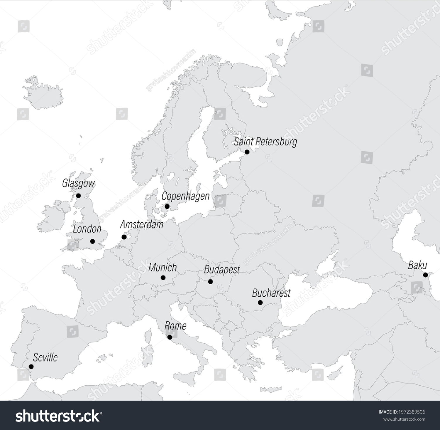 SVG of Map of Europe with European tournament host cities. Vector illustration svg