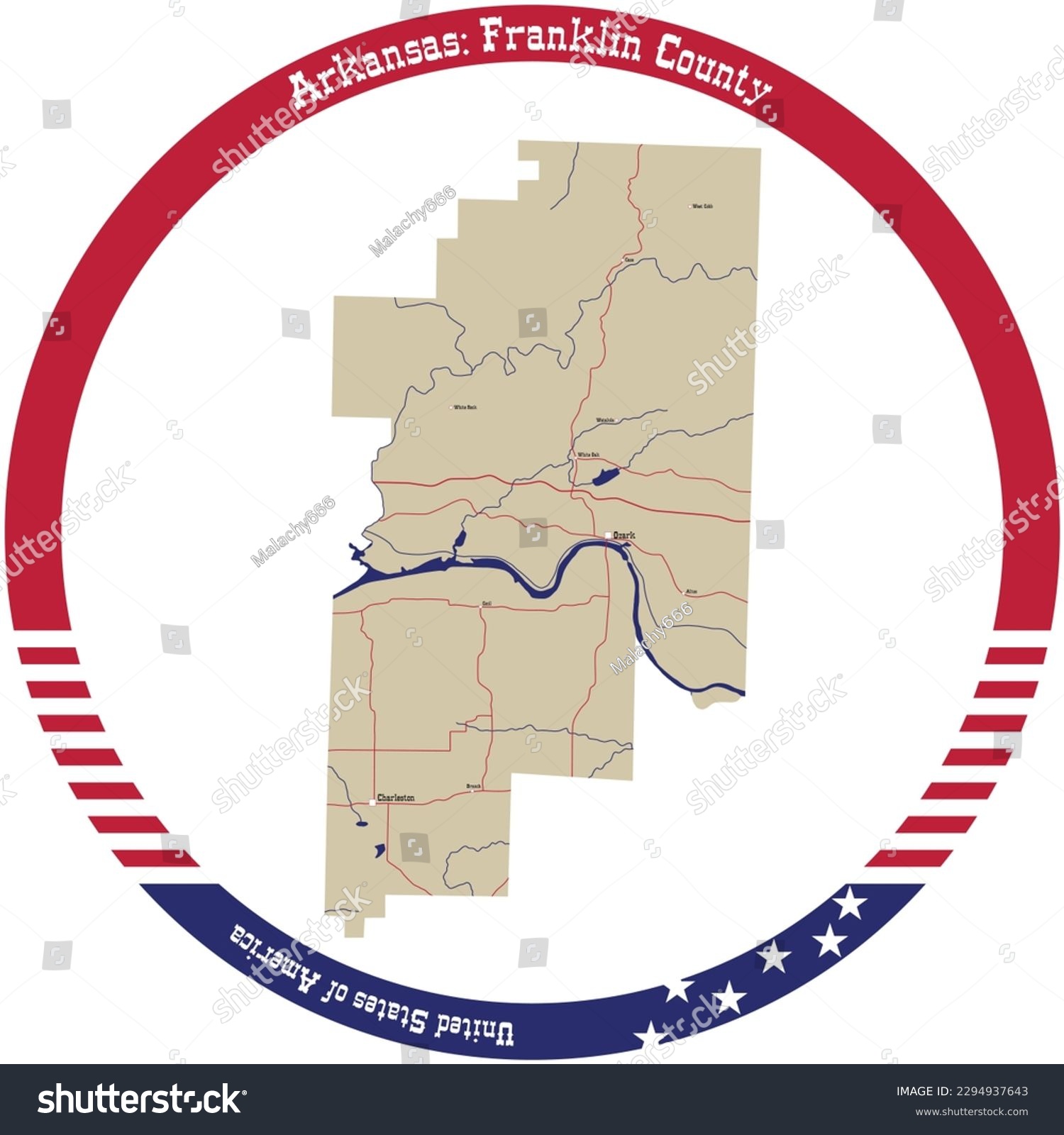 SVG of Map of Franklin County in Arkansas, USA arranged in a circle. svg