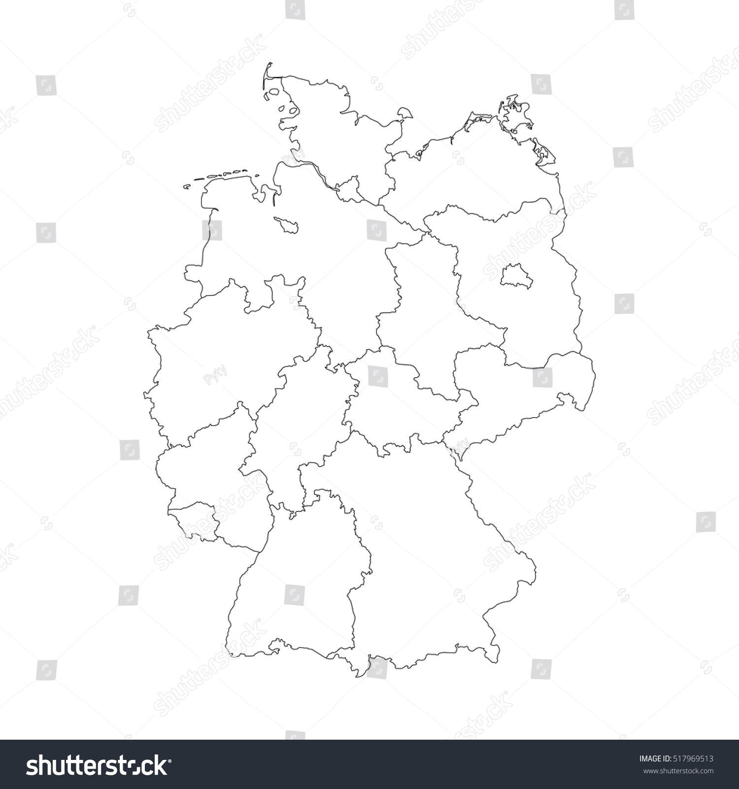 Stock Vector Map Of Germany Devided To Federal States And City States Berlin Bremen And Hamburg Europe 517969513 