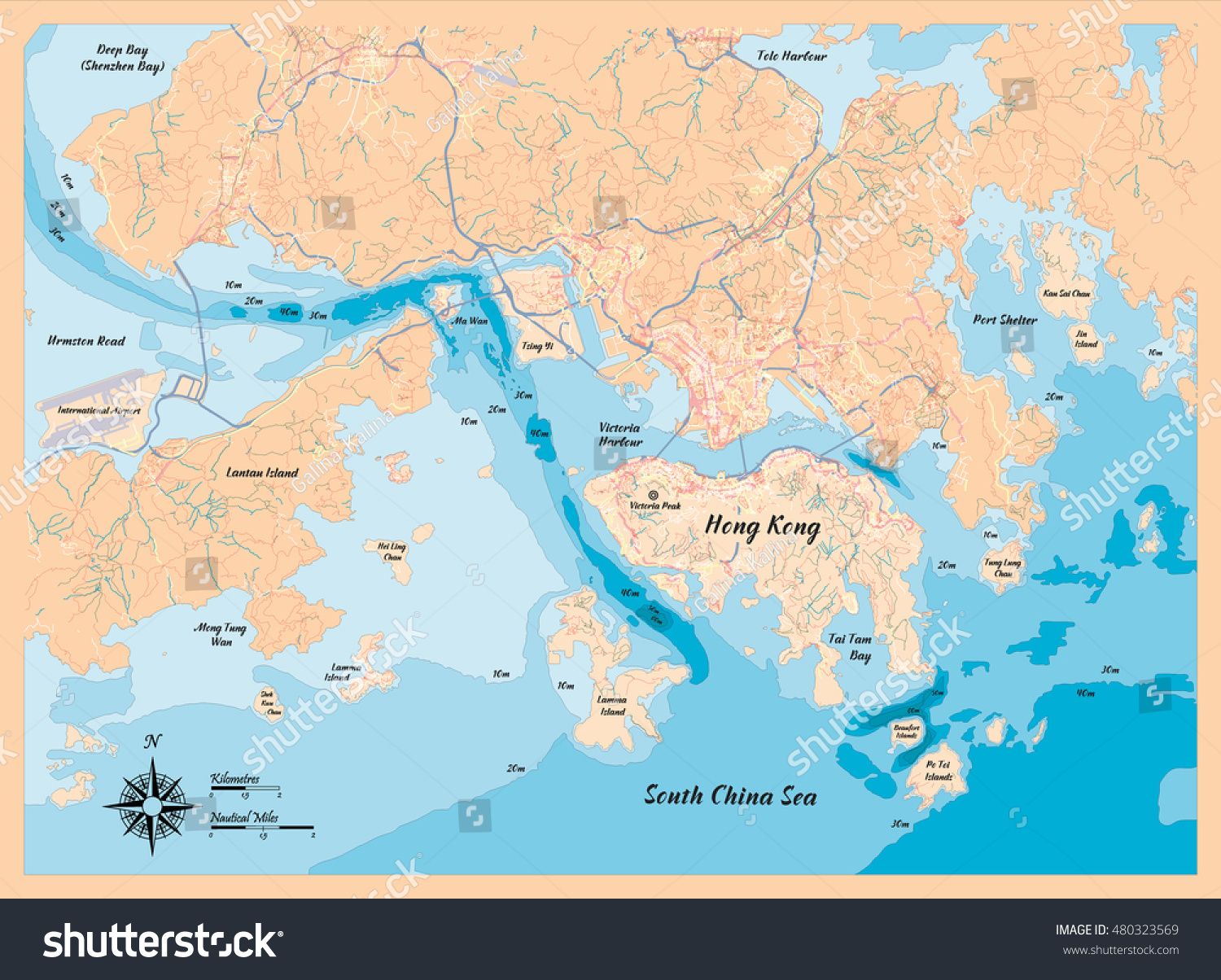 Map Of The Seas Map Hong Kong Sea Depths Layers Stock Vector (Royalty Free) 480323569