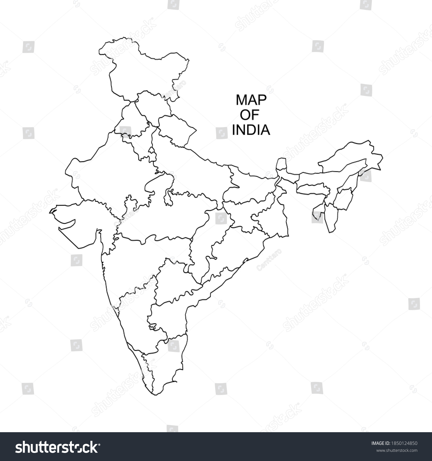 Map India Black Stoke Vector Stock Vector (Royalty Free) 1850124850 ...