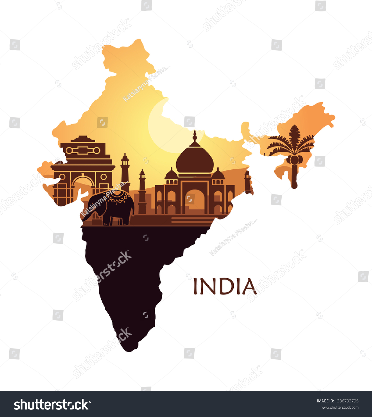 Map India Stylized Landscape Taj Mahal Stock Vector Royalty Free