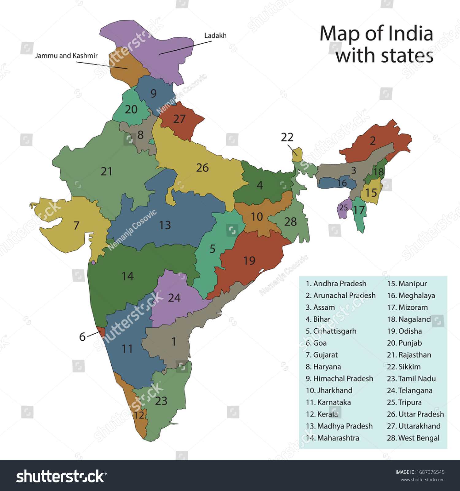 Map India State Borders Stock Vector (Royalty Free) 1687376545 ...