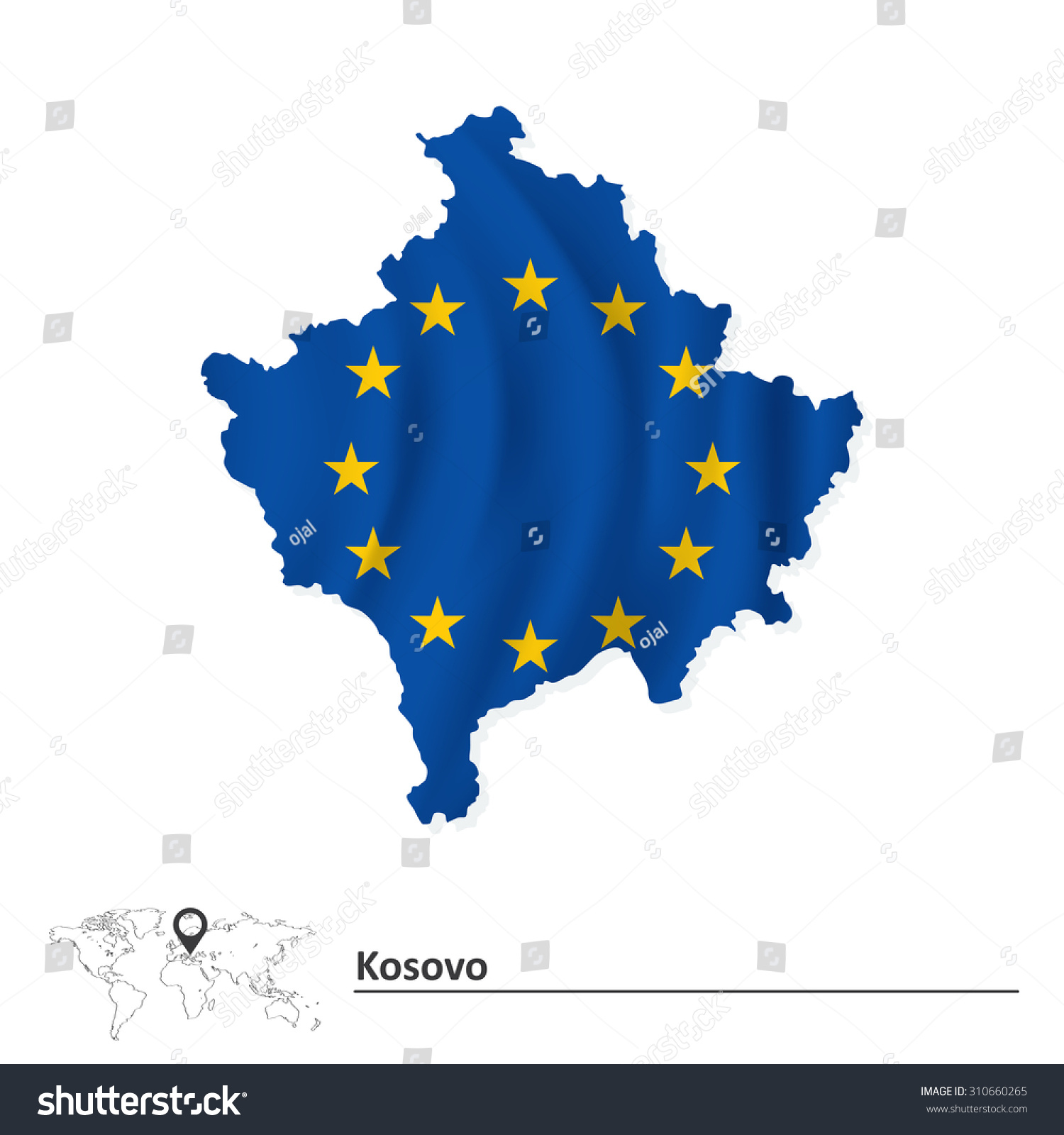 Map Of Kosovo With European Union Flag - Vector Illustration ...