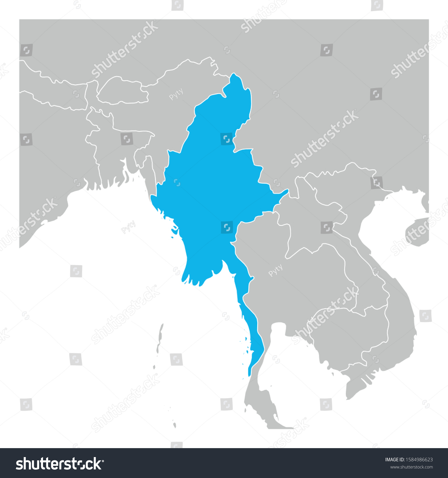 Map Myanmar Green Highlighted Neighbor Countries Stock Vector (Royalty ...