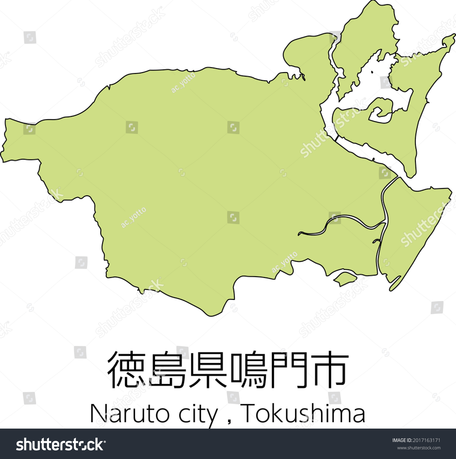 SVG of Map of Naruto City, Tokushima Prefecture, Japan.Translation: 
