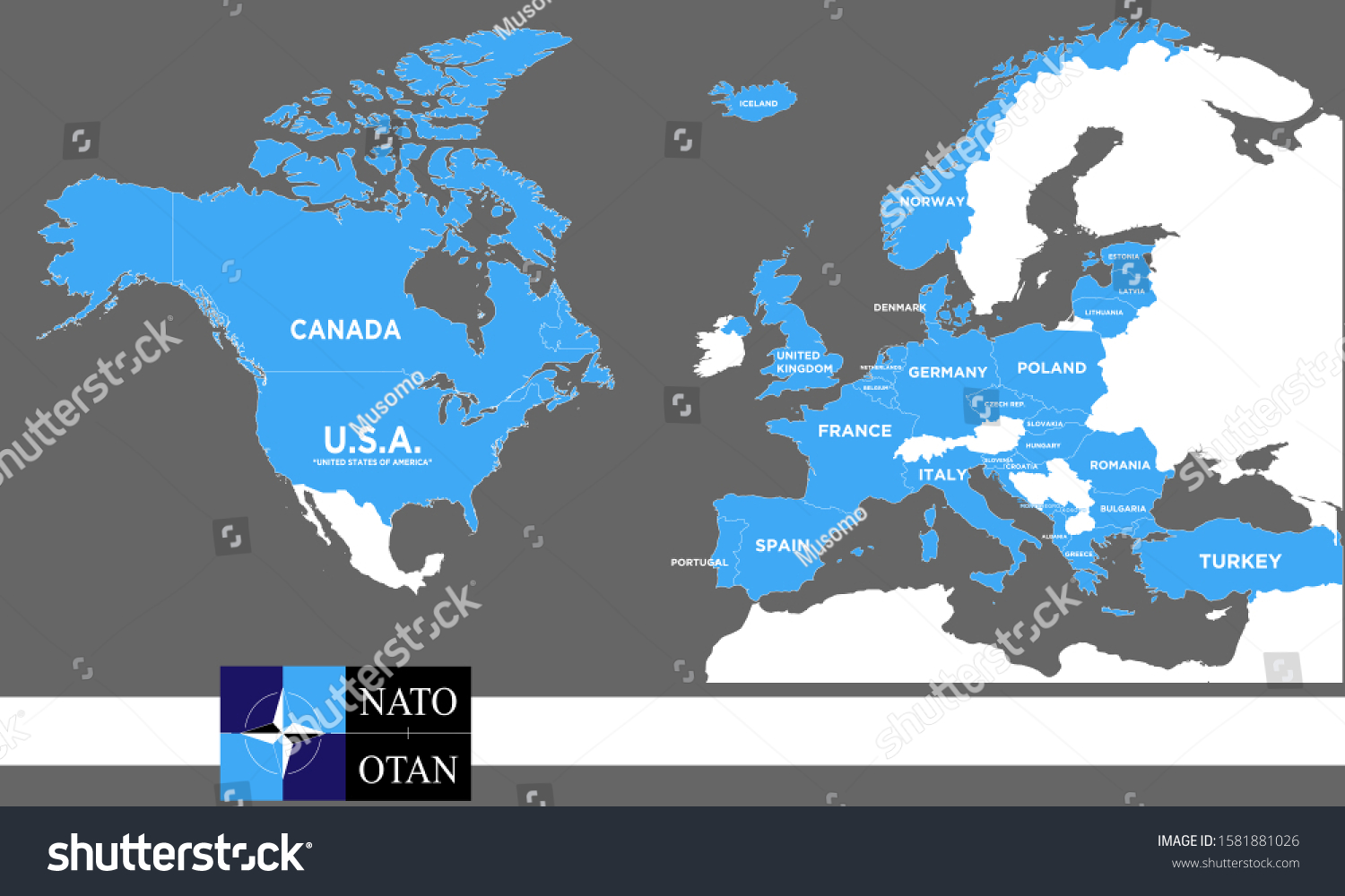 Map Nato Countries World Map Detailed vetor stock (livre de direitos