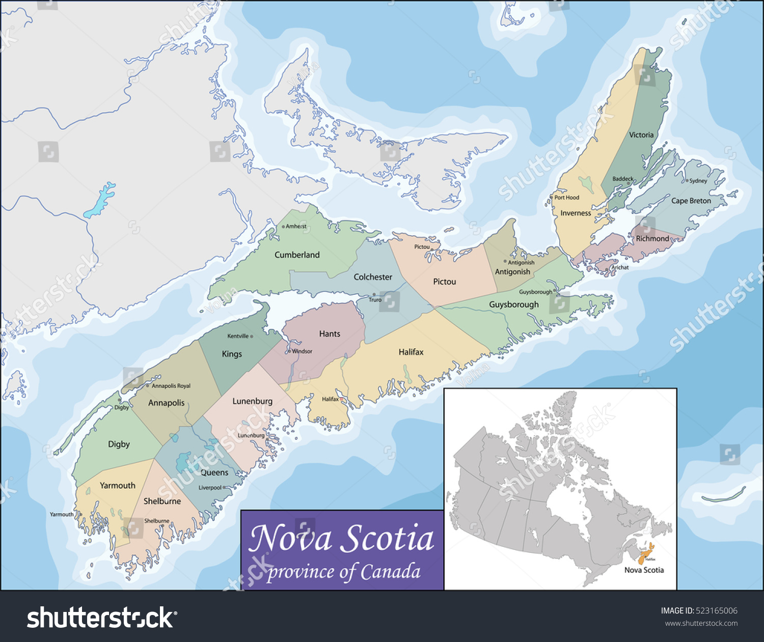 Map Nova Scotia Stock Vector (Royalty Free) 523165006 | Shutterstock