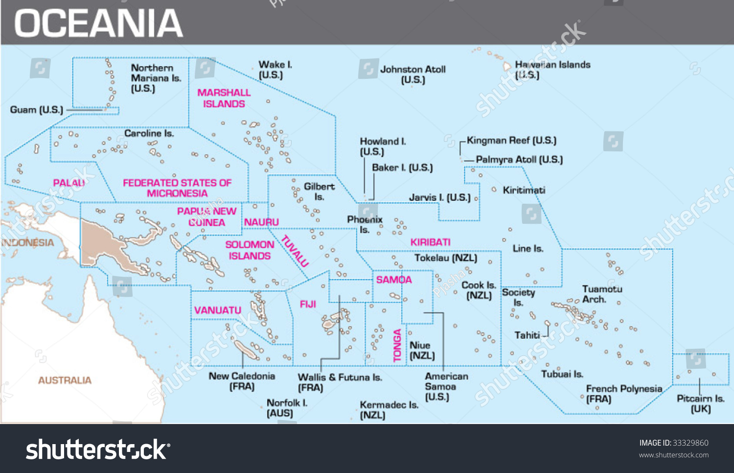 Stock Vector Map Of Oceania 33329860 