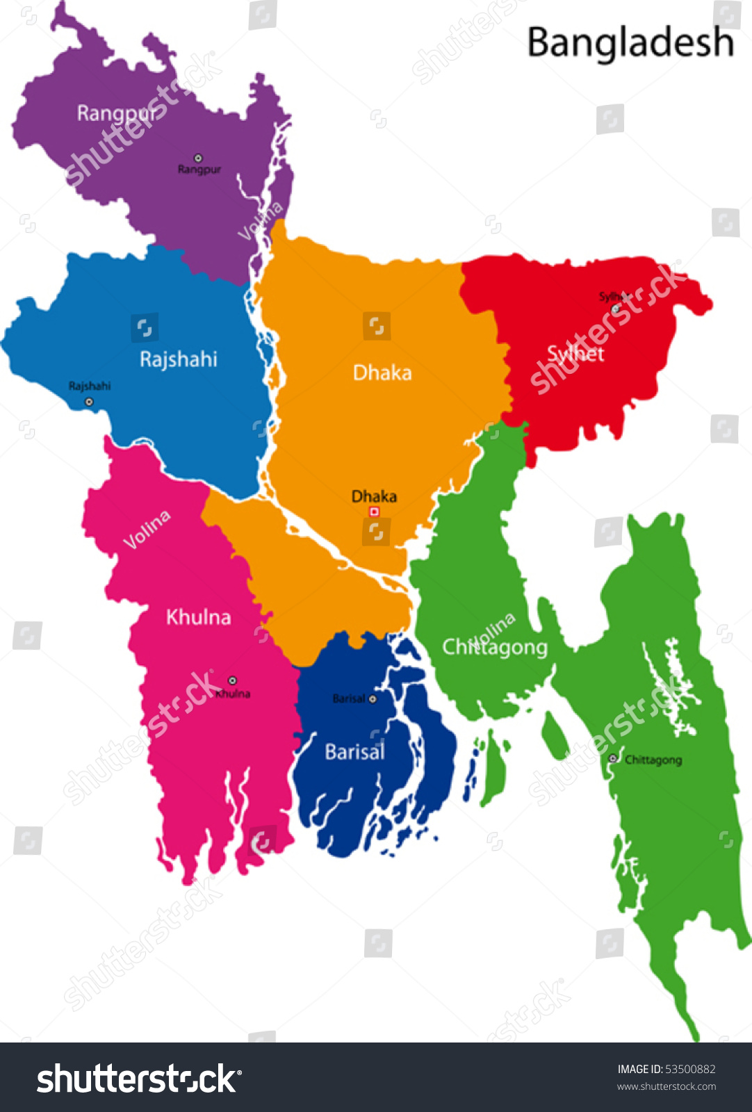 Map Peoples Republic Bangladesh Provinces Colored Stock Vector ...