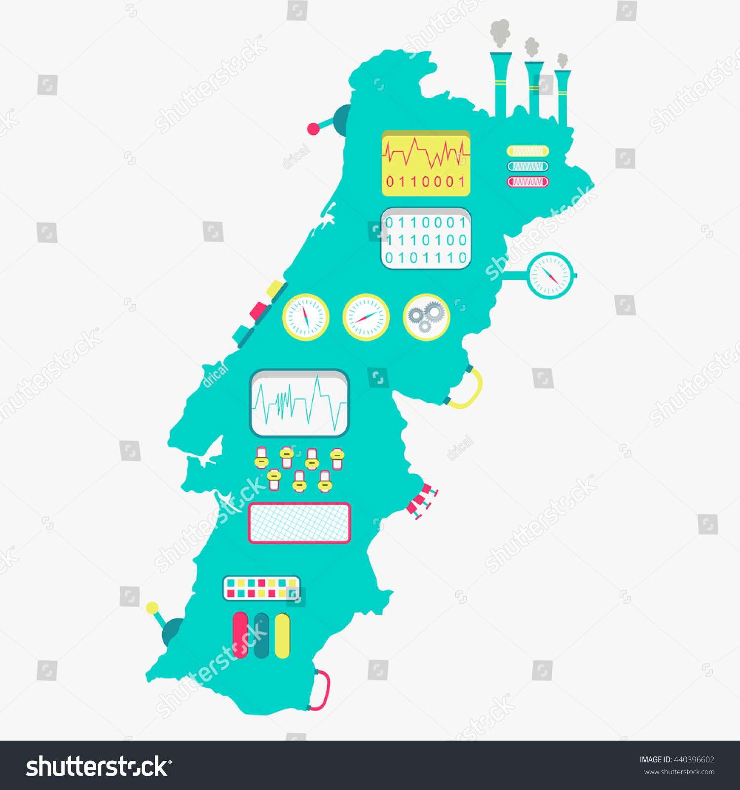 Map Portugal Machine Cute Apparatus Buttons Stock Vector