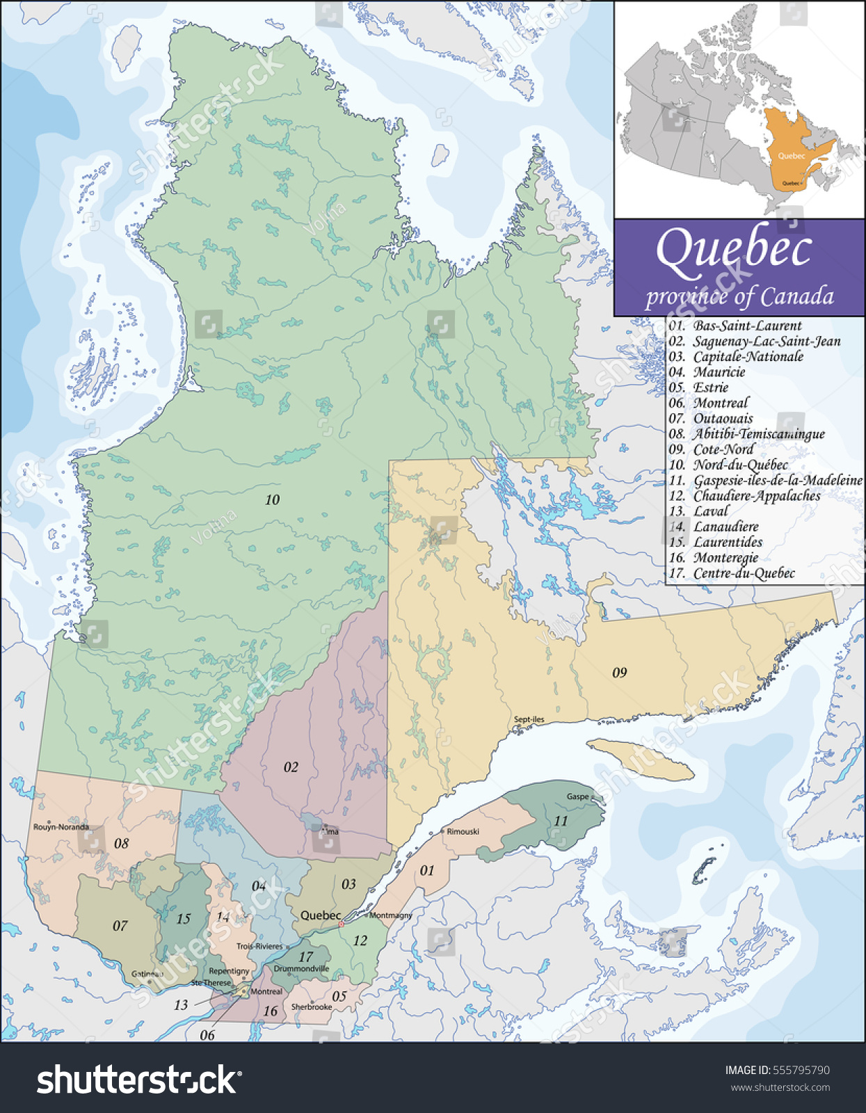 Map Quebec Stock Vector 555795790 - Shutterstock