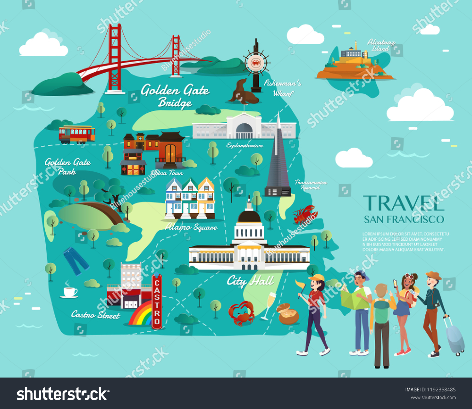 San Francisco Tourist Map Map San Francisco Attractions Vector Illustration Stock Vector (Royalty  Free) 1192358485 | Shutterstock