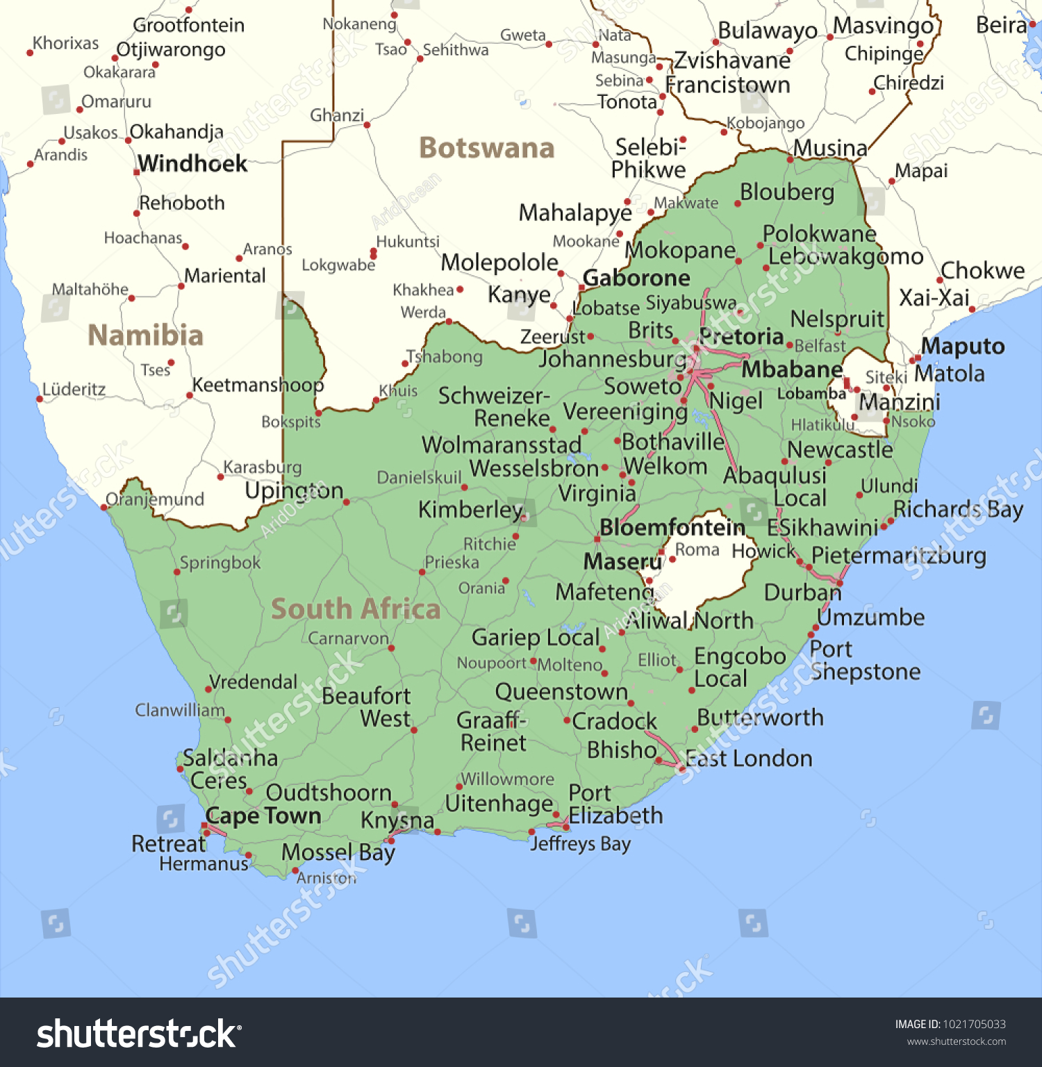 Map South Africa Shows Country Borders Stock Vector (Royalty Free ...