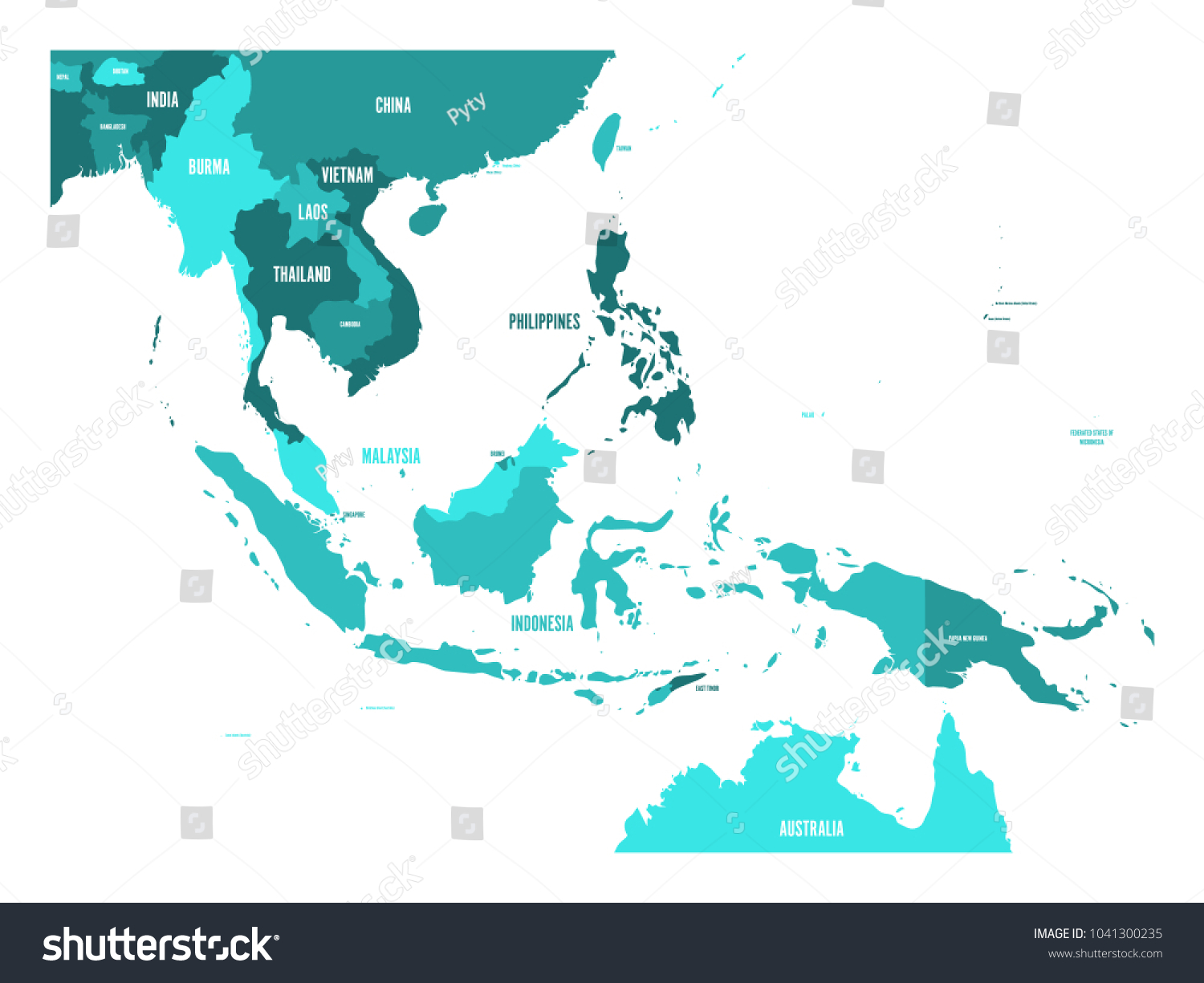 東南アジアの地図 青緑色の影のベクター画像地図 のベクター画像素材 ロイヤリティフリー