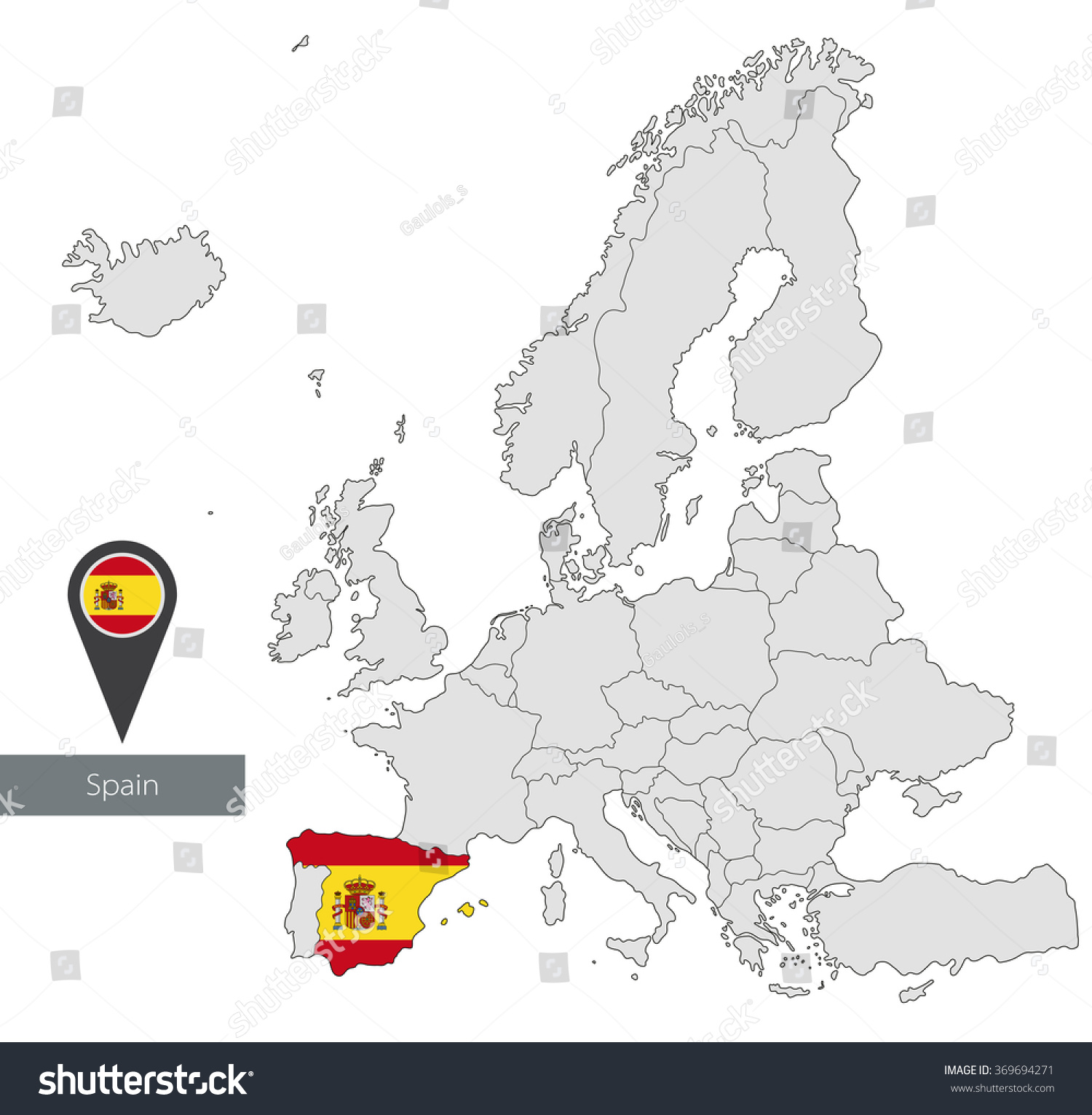 Map Spain Official Flag Location Europe Stock Vector Royalty Free 369694271