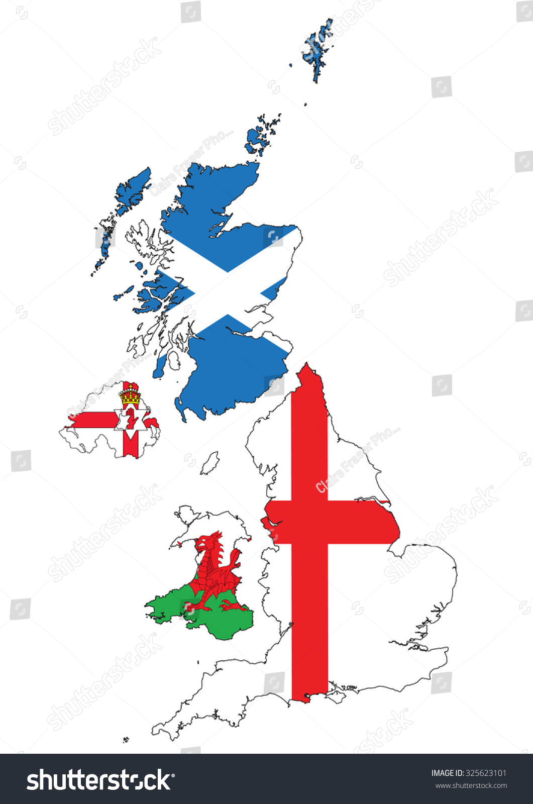 symbol of north ireland Great British Map with Isles, the Separated regions UK, of Britain,