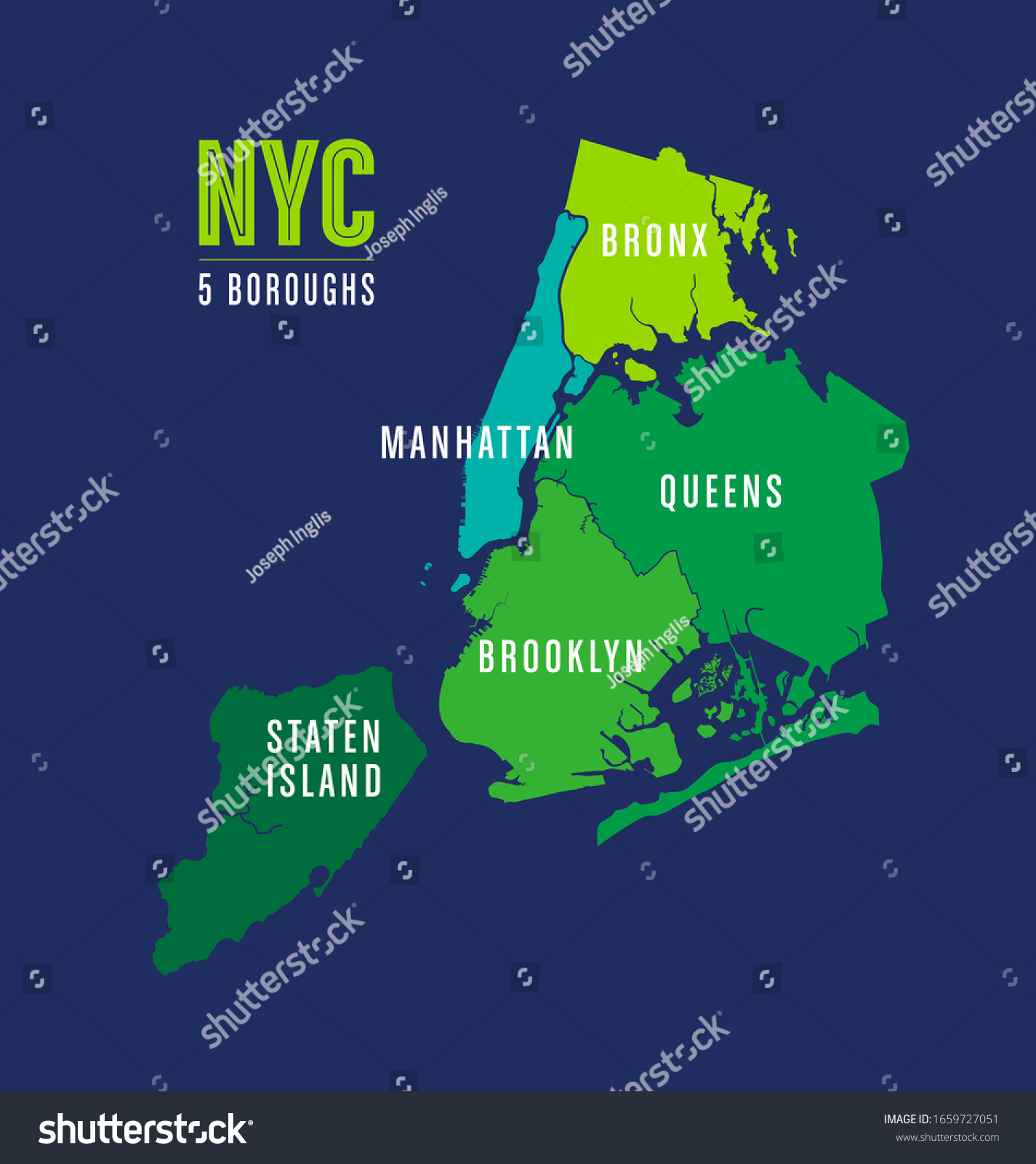 Stock Vector Map Of The Five Boroughs Of New York City 1659727051 
