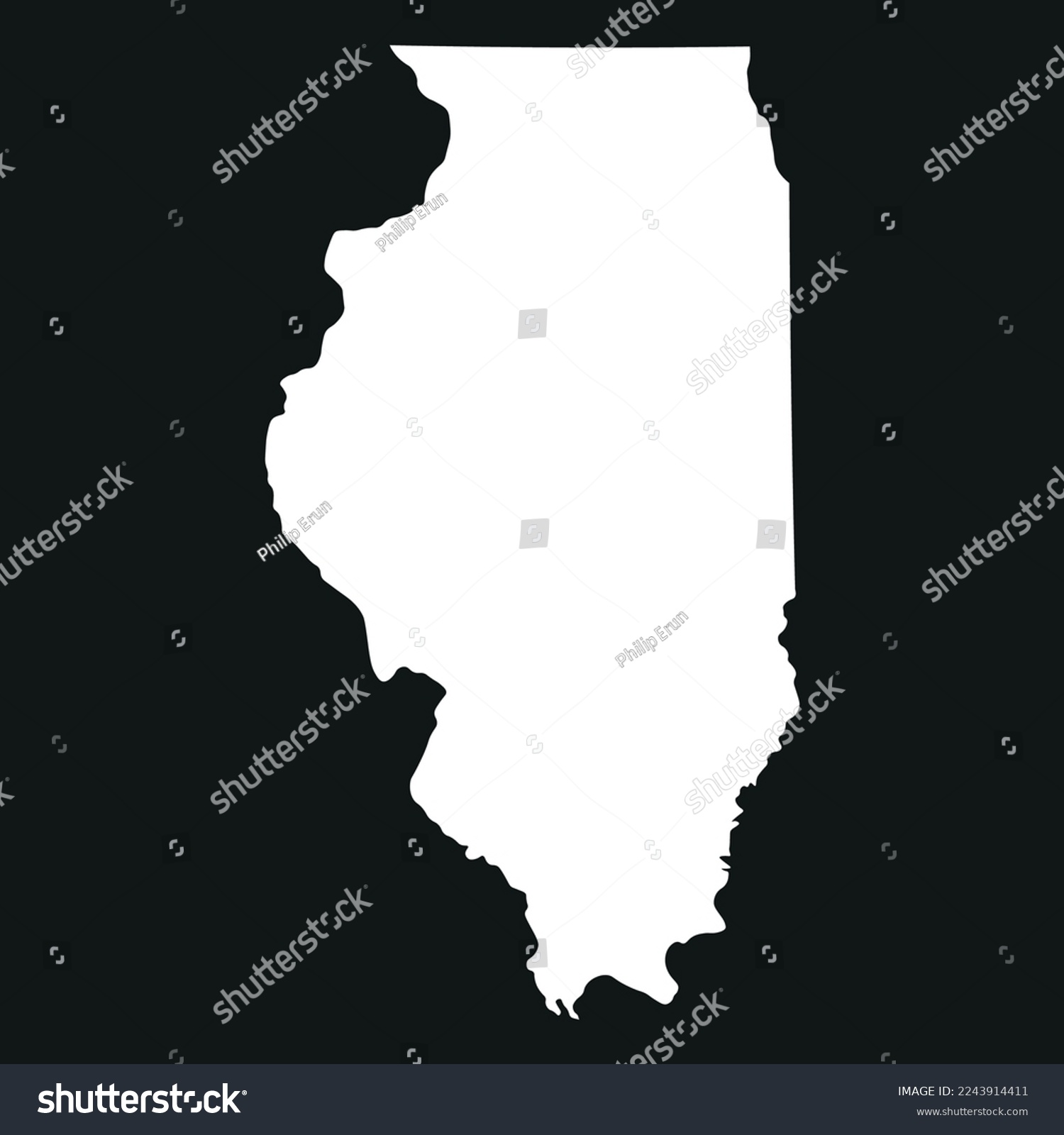 SVG of Map of the Illinois state in white color isolated on black background. Vector illustration svg