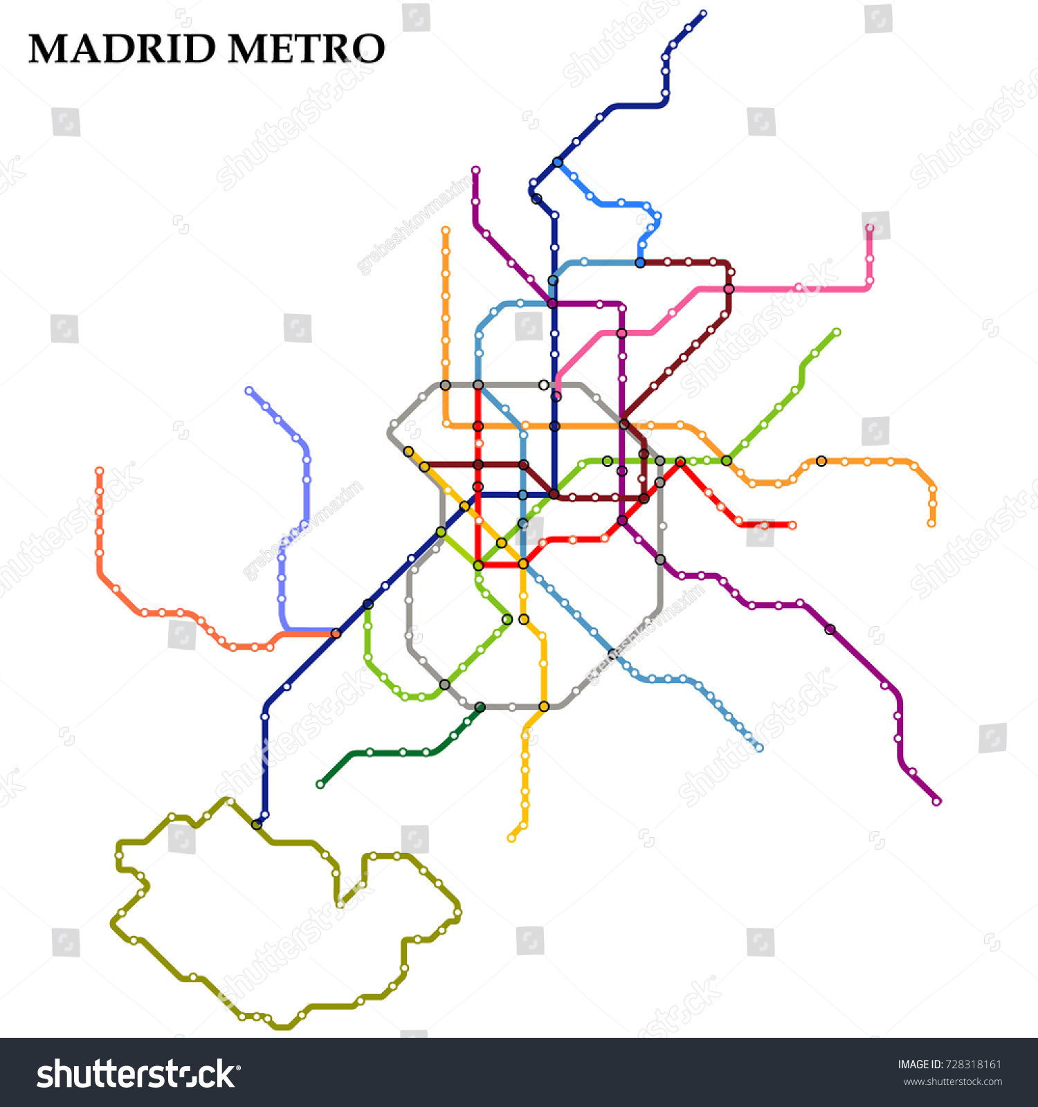 Map Madrid Metro Subway Template City Stock Vector (Royalty Free) 728318161