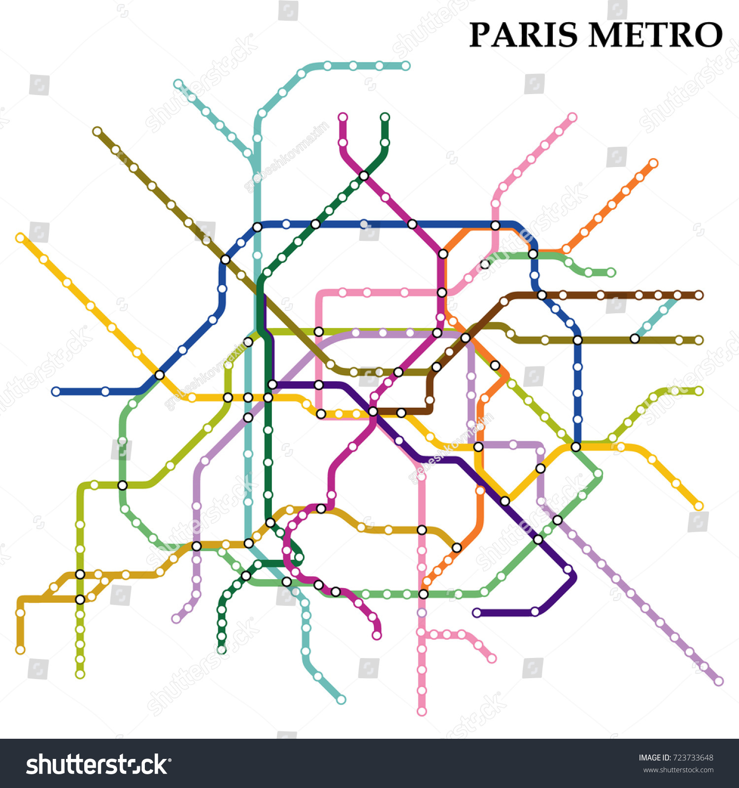 map paris metro subway template city stock vector 723733648 shutterstock