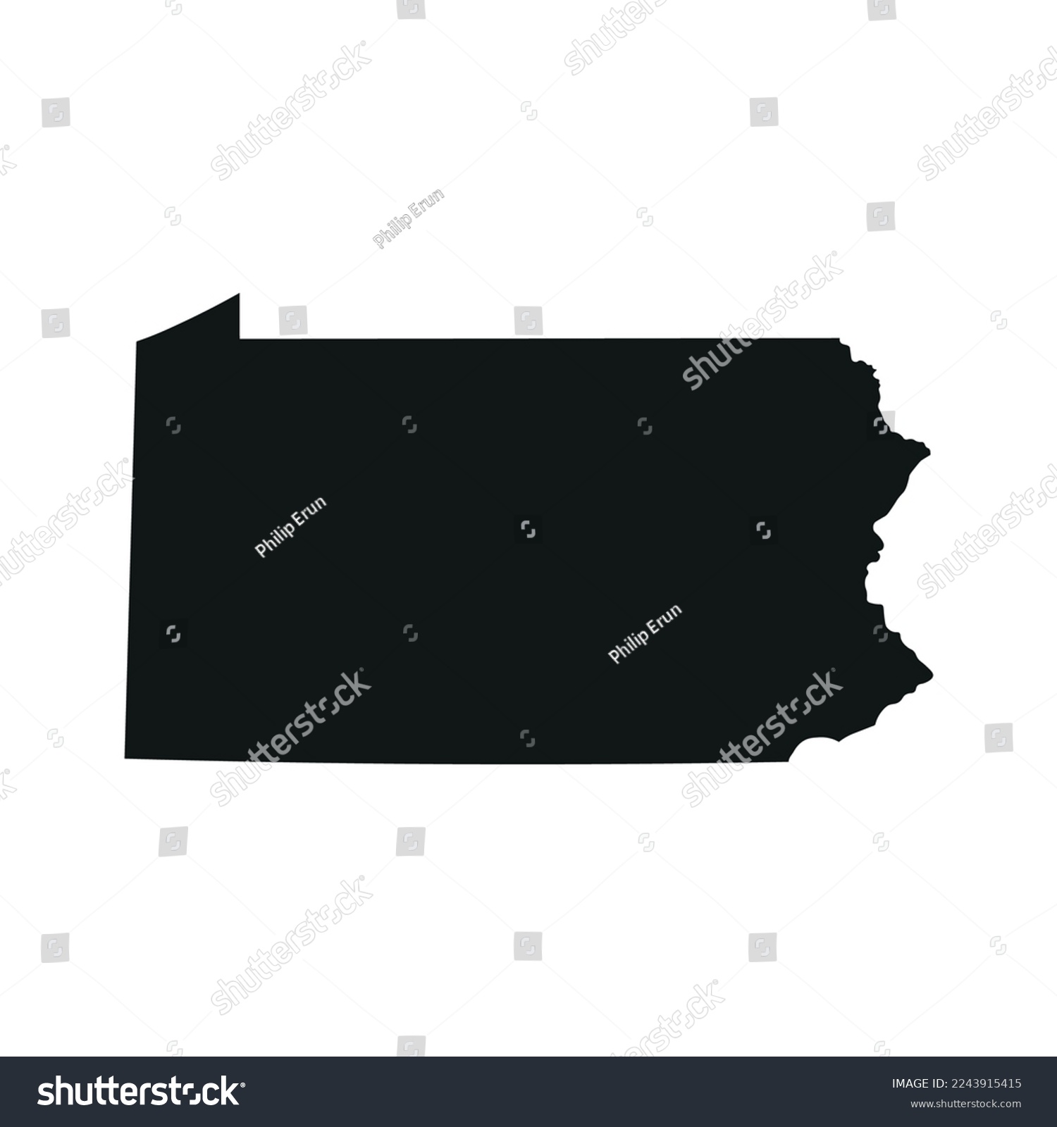 SVG of Map of the Pennsylvania state in black color isolated on white background. Vector illustration svg