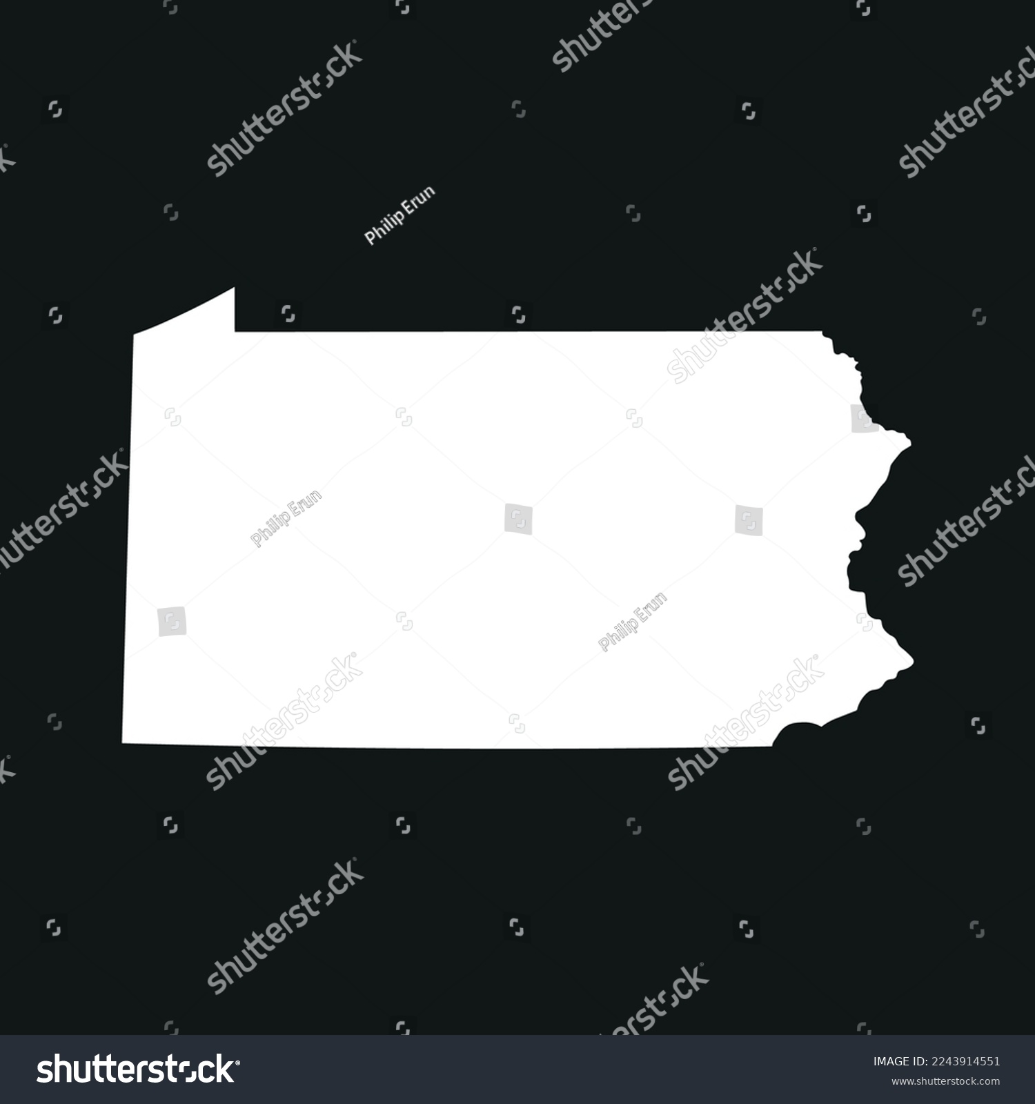 SVG of Map of the Pennsylvania state in white color isolated on black background. Vector illustration svg