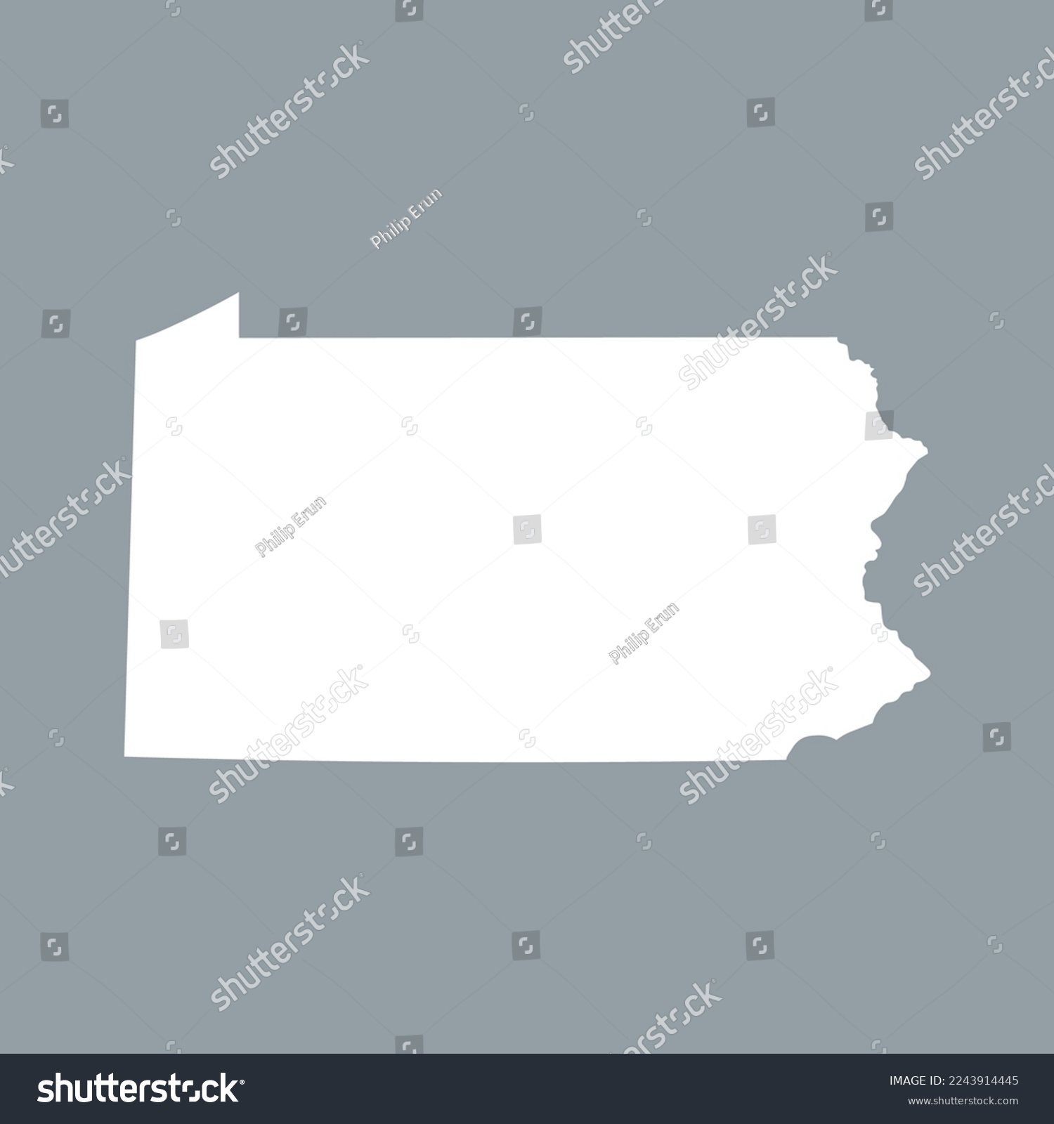 SVG of Map of the Pennsylvania state in white color isolated on grey background. Vector illustration svg