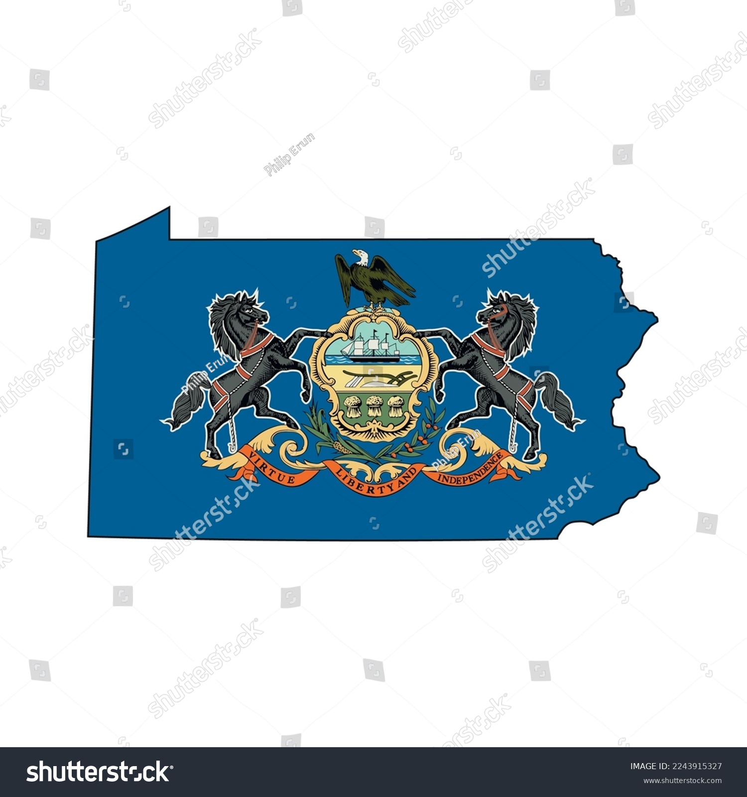 SVG of Map of the Pennsylvania state with its official flag isolated on white background. Vector illustration svg