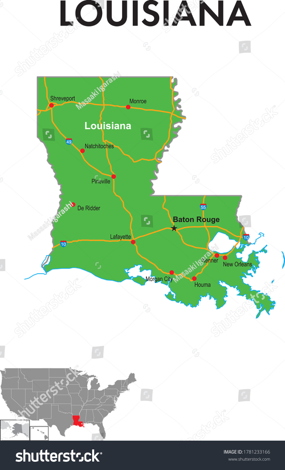 Map State Louisiana Map Depicts State Stock Vector (Royalty Free ...