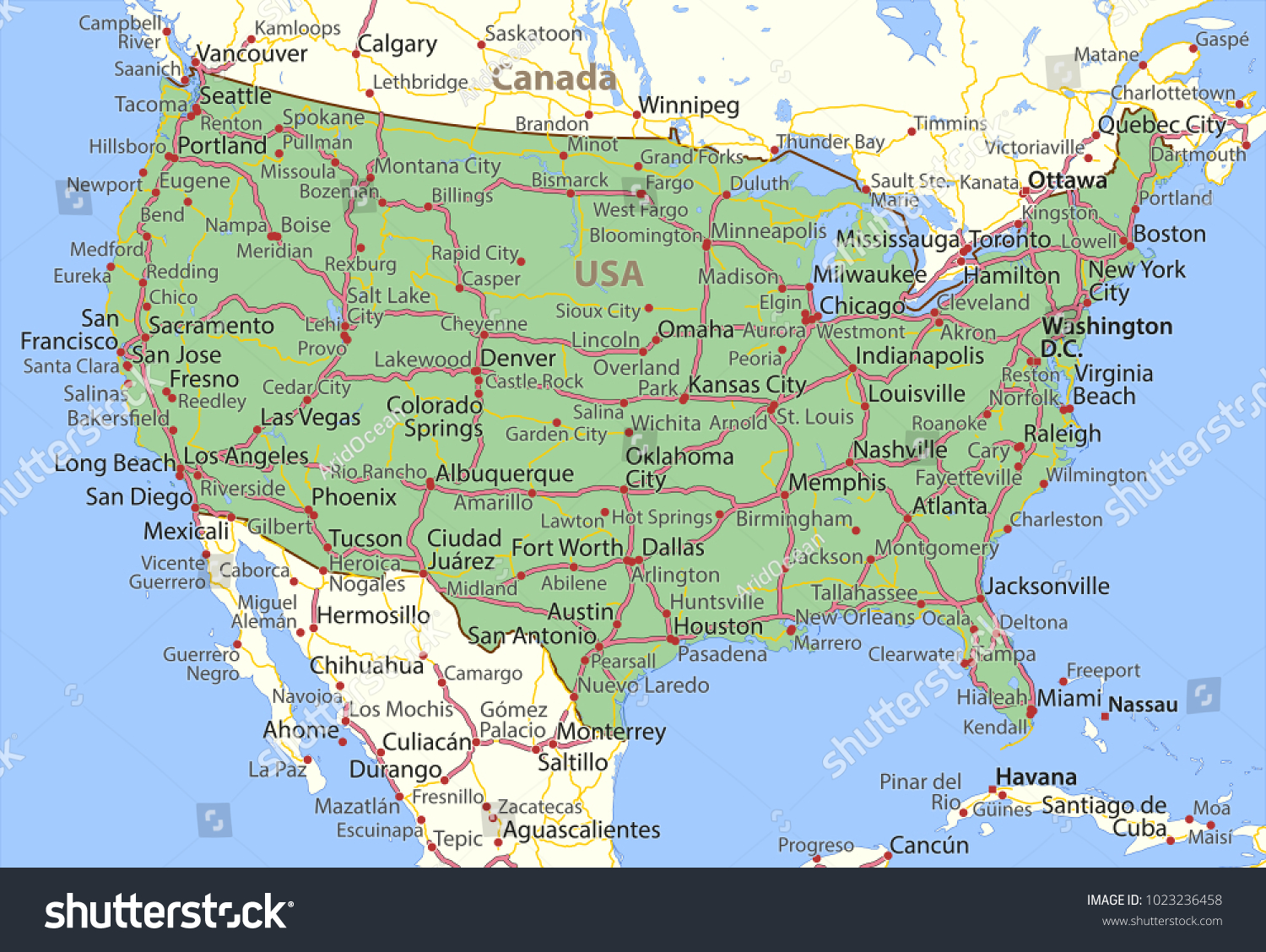 Map Usa Shows Country Borders Place Stock Vector (Royalty Free ...