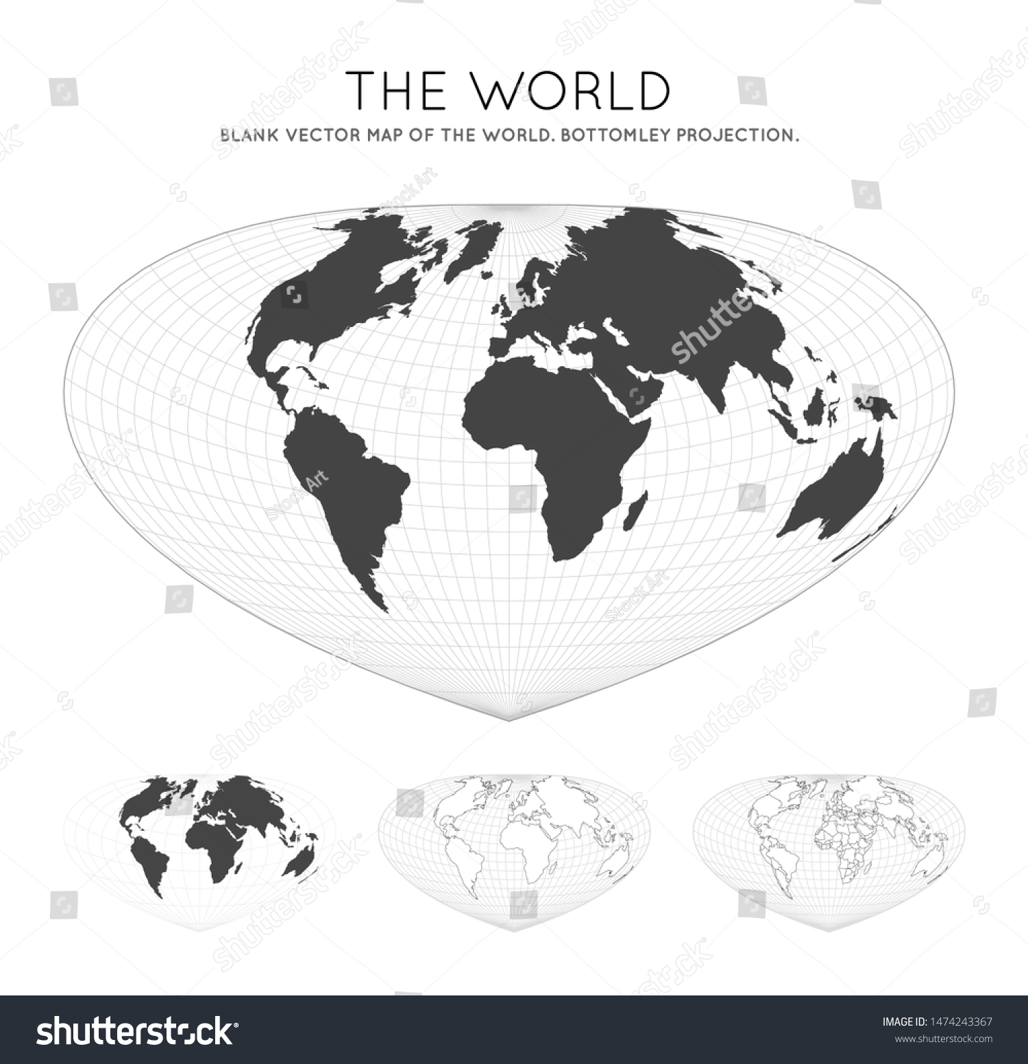 Map World Bottomley Projection Globe Latitude Stock Vector Royalty Free