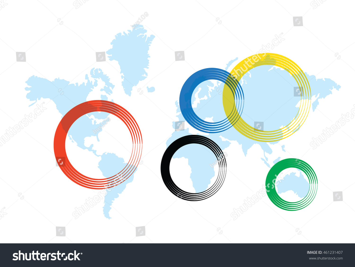 Map World Olympic Rings On Different Stock Vector 461231407 Shutterstock