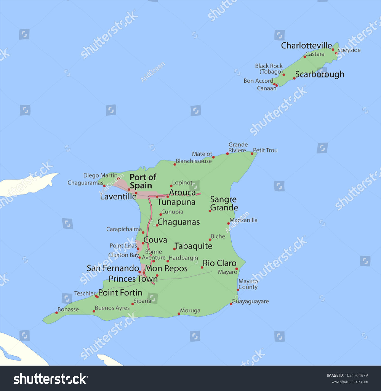 Map Trinidad Tobago Shows Country Borders Stock Vector (Royalty Free ...