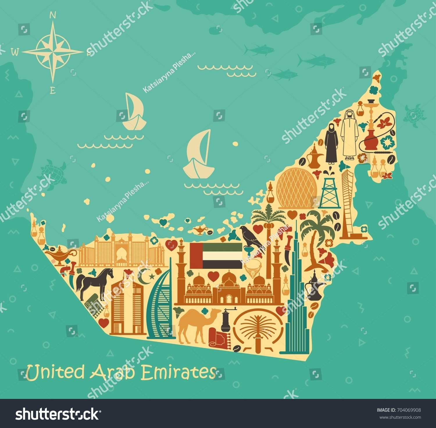 Map United Arab Emirates Consisting Traditional Stock Vector Royalty Free 704069908 3721