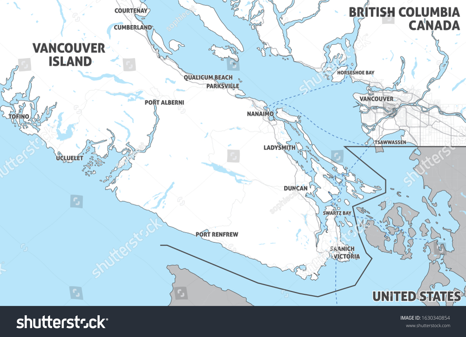 Road Map Of Vancouver Island Map Vancouver Island Nanaimo Victoria Tofino Stock Vector (Royalty Free)  1630340854 | Shutterstock