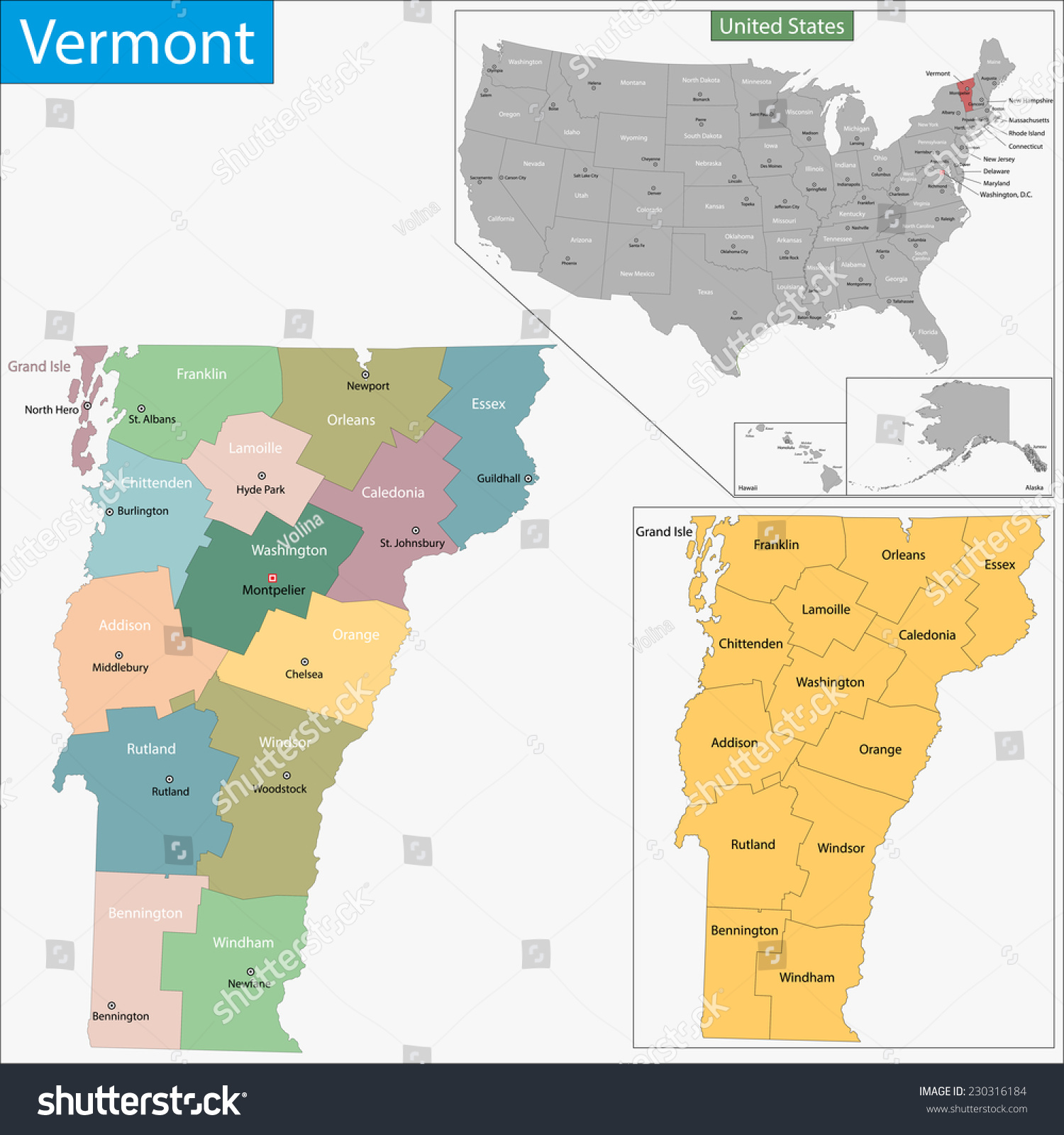 Map Vermont State Designed Illustration Counties Stock Vector Royalty Free 230316184 6084