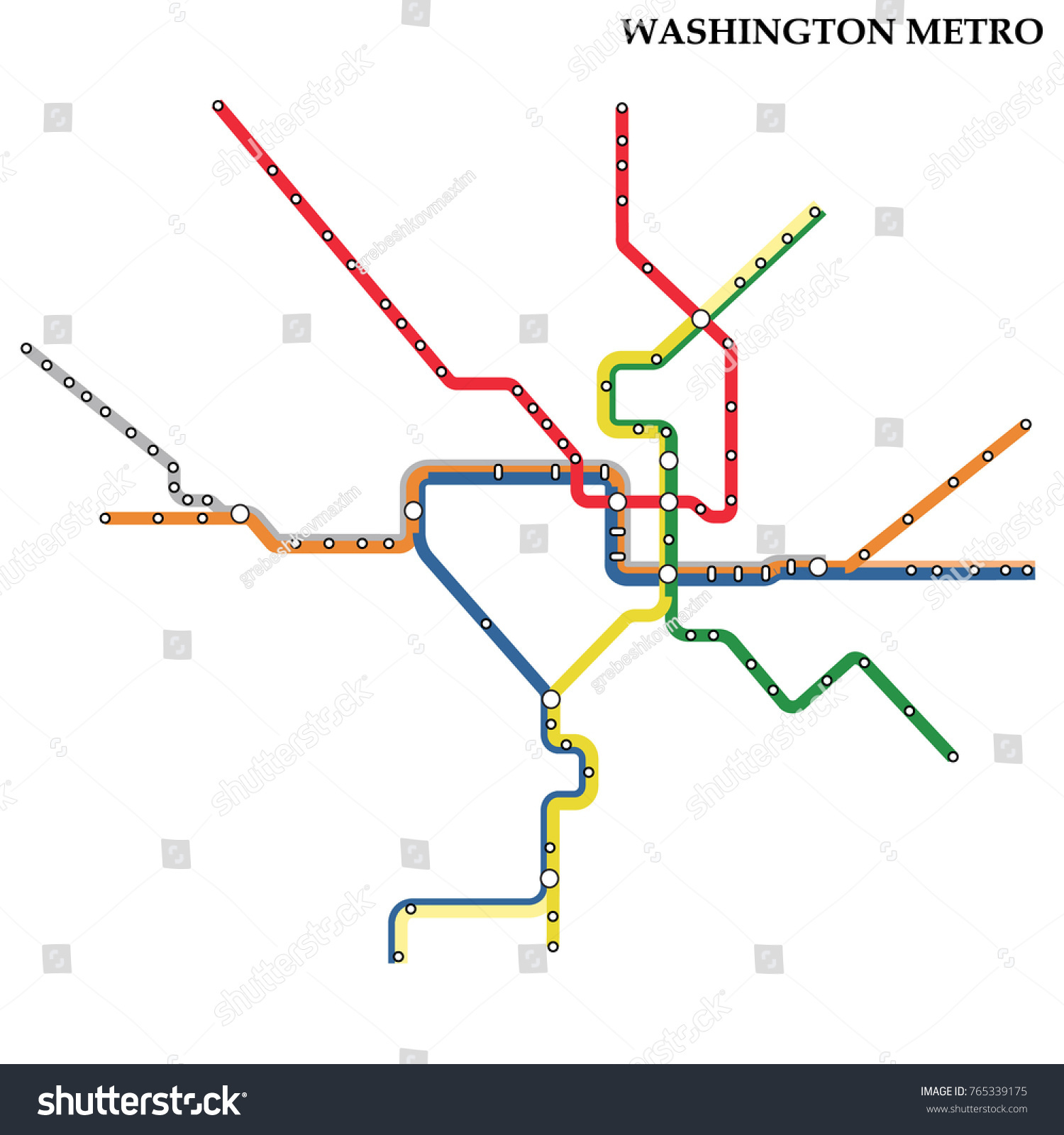 Map Washington Dc Metro Subway Template Stock Vector Royalty Free