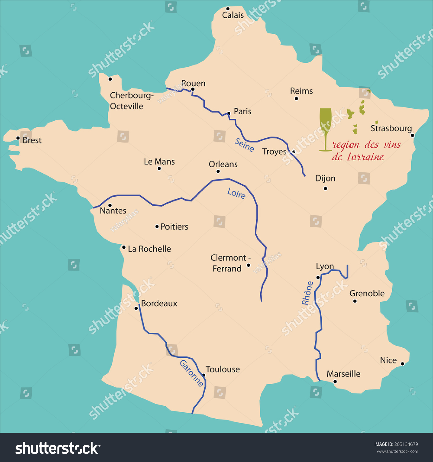 Map Wine Region Lorraine France Stock Vector 205134679 - Shutterstock