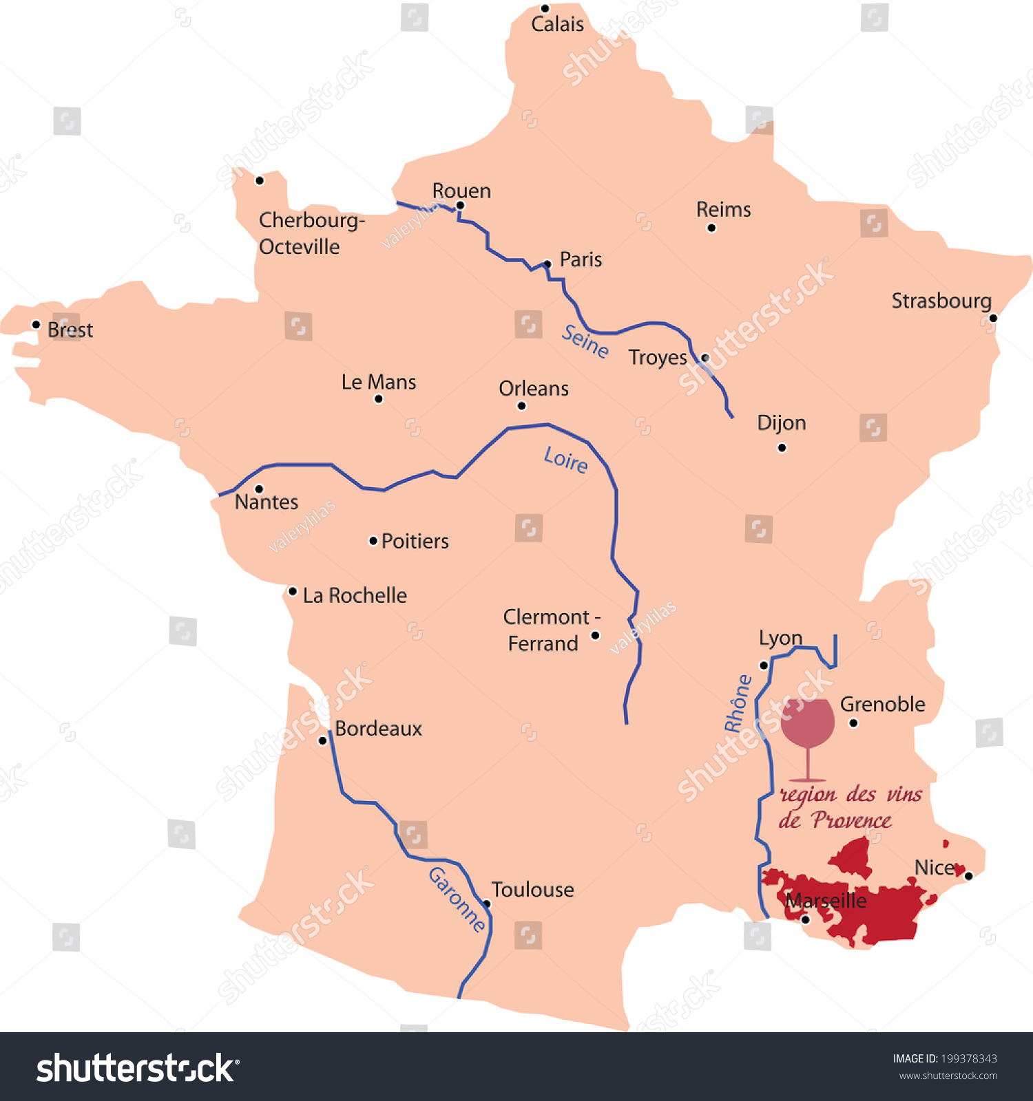 Map Of Provence France Map Wine Region Provence France Stock Vector (Royalty Free) 199378343