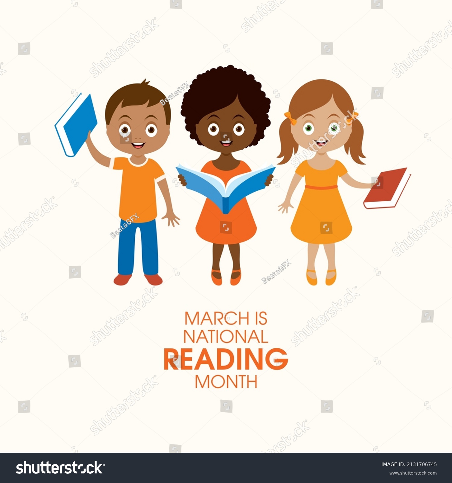 March National Reading Month Vector Diverse Stock Vector (Royalty Free