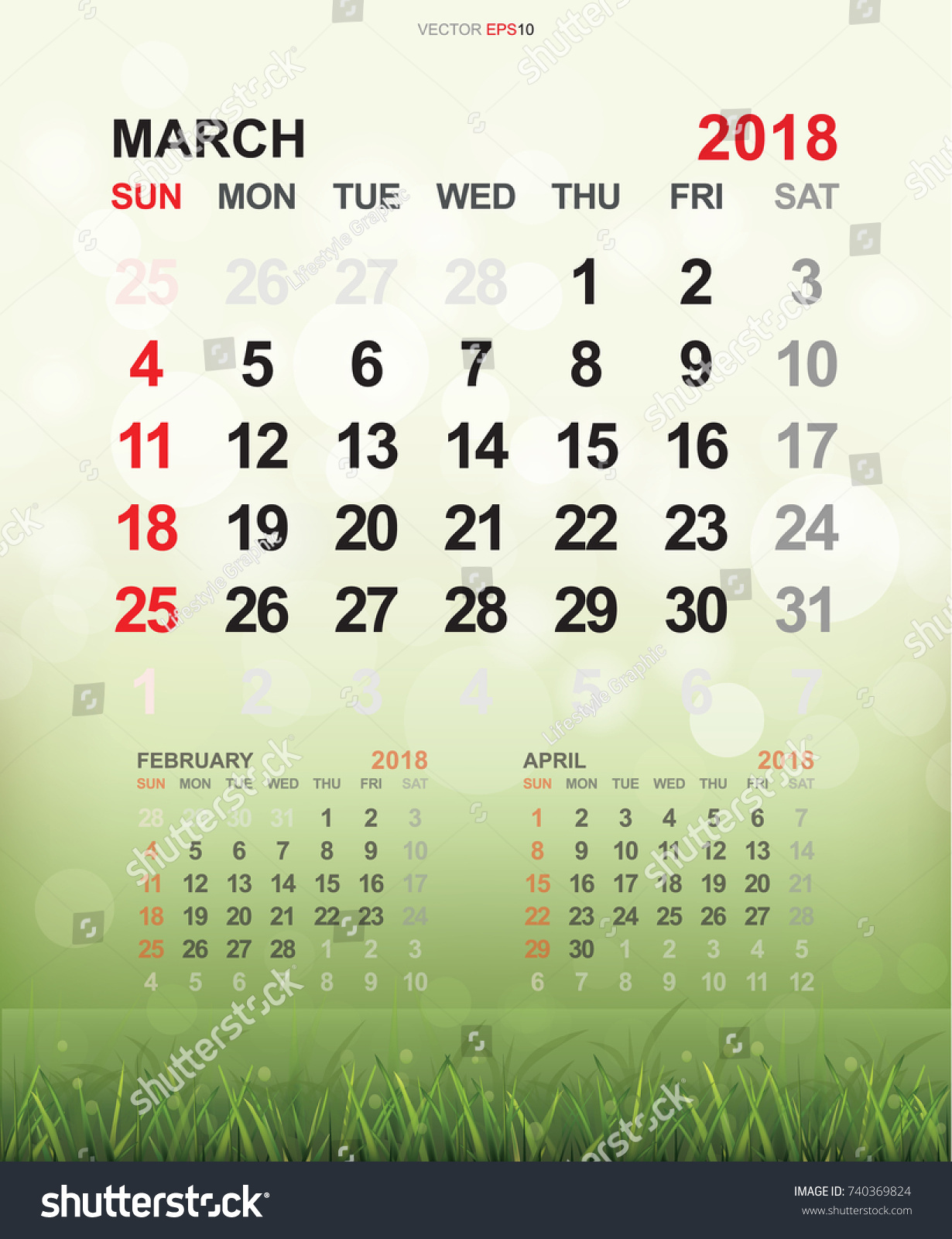 March 2018 Monthly Calendar Template 2018 Stock Vector (Royalty Free