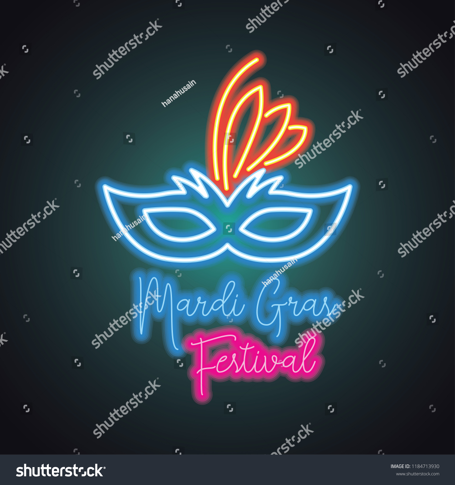 Mardi Gras Mask Carnival Neon Light Stock Vector Royalty Free