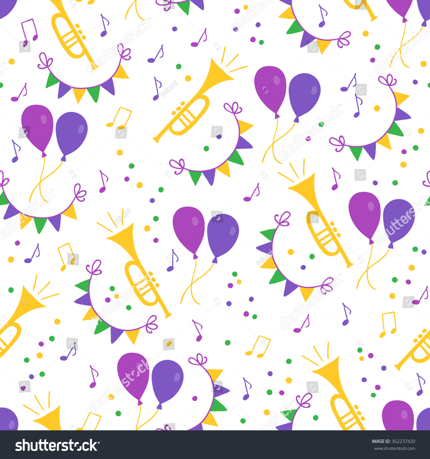 Mardi Gras Seamless Pattern Trumpet Garland Stock Vector Royalty